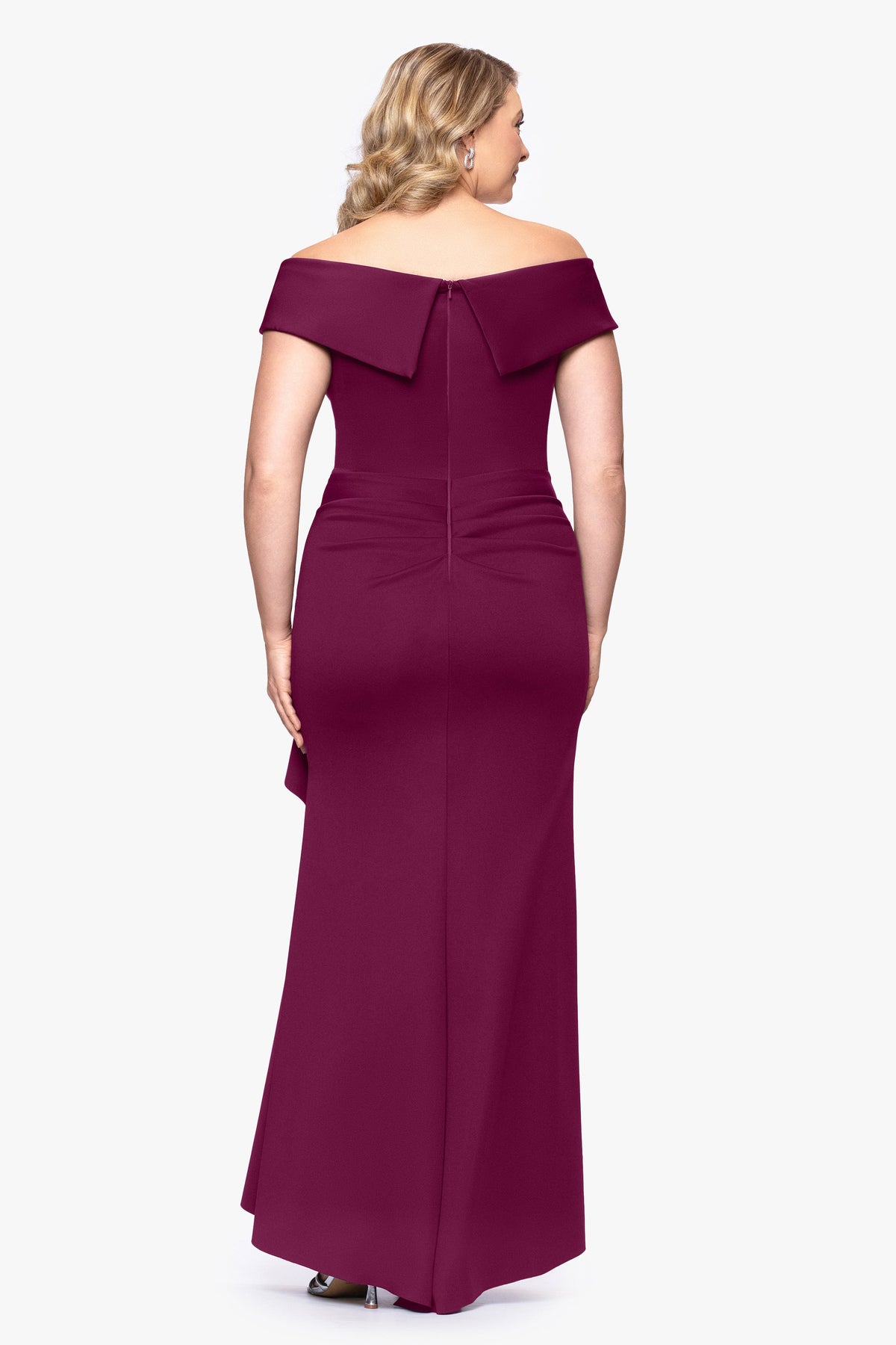 Plus "Patti" Techno Scuba Off The Shoulder Dress Raisin