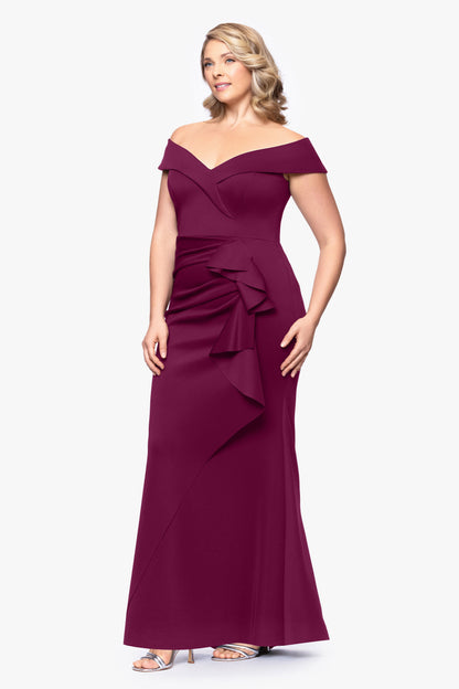 Plus "Patti" Techno Scuba Off The Shoulder Dress Raisin