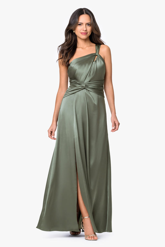"Leona" Satin Twist Waist Dress Olive