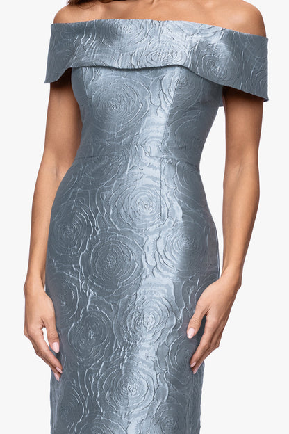 "Barbara" Jacquard Off The Shoulder Dress Slate