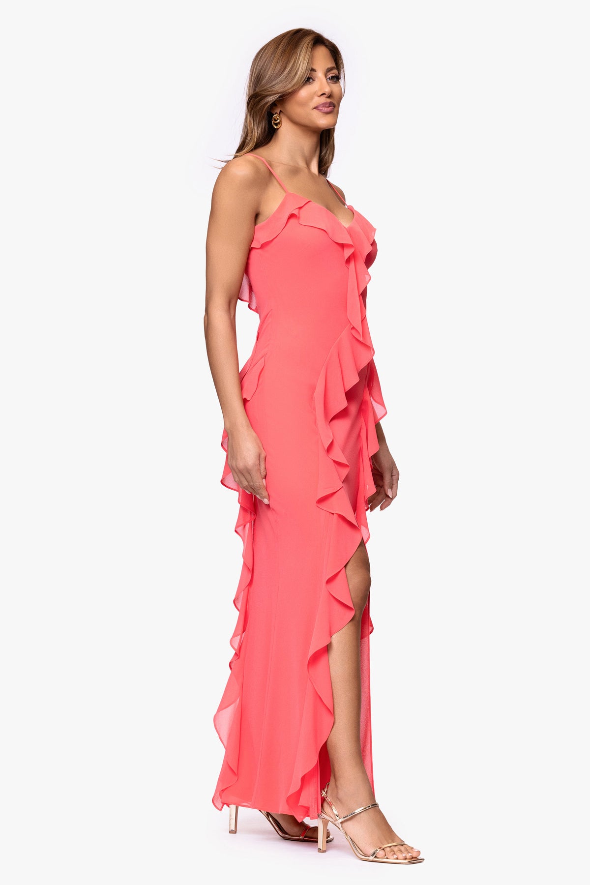 "Summer" Chiffon Ruffle Dress Coral