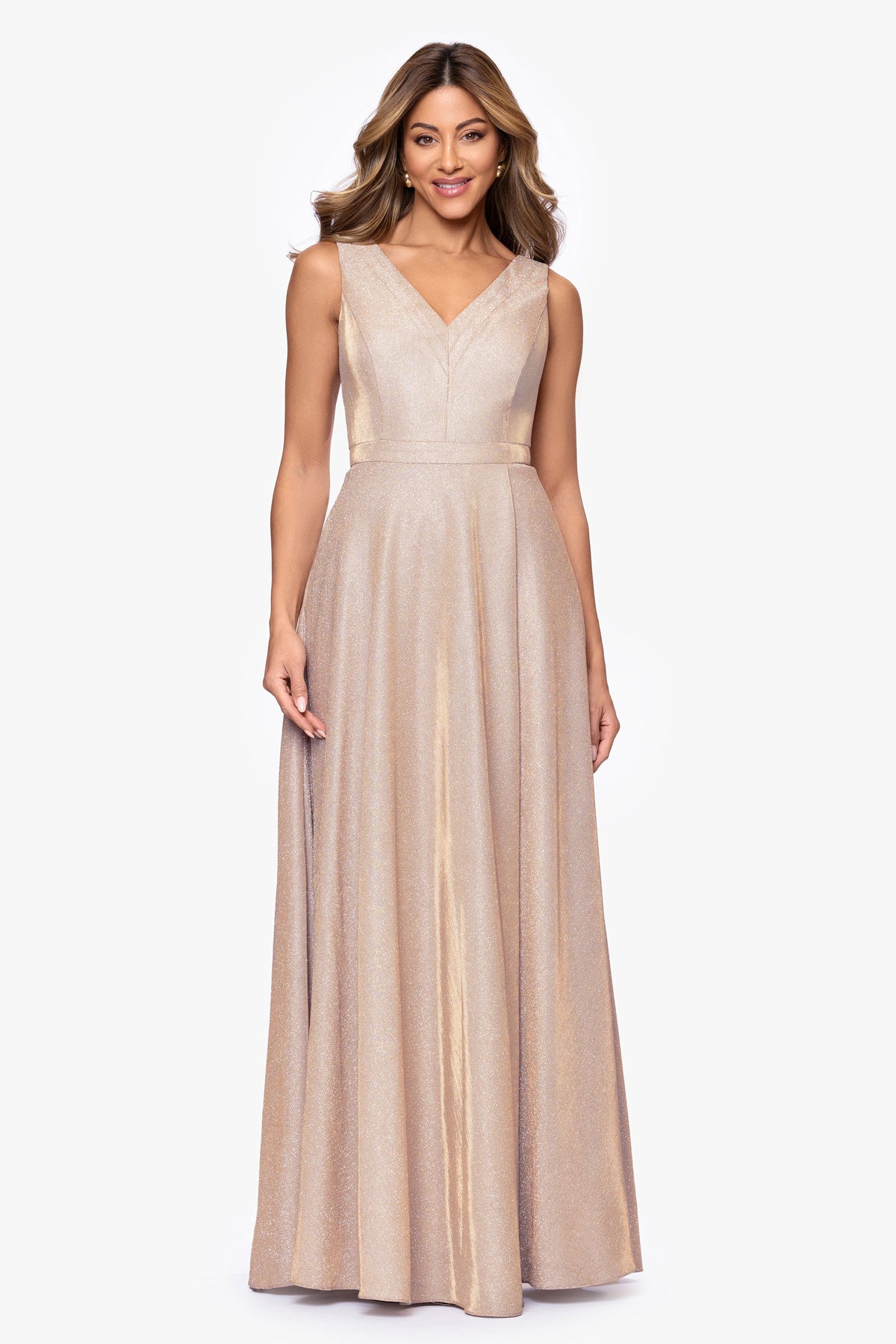 "Dawn" Galaxy Knit V-Neck Dress Blush/Silver