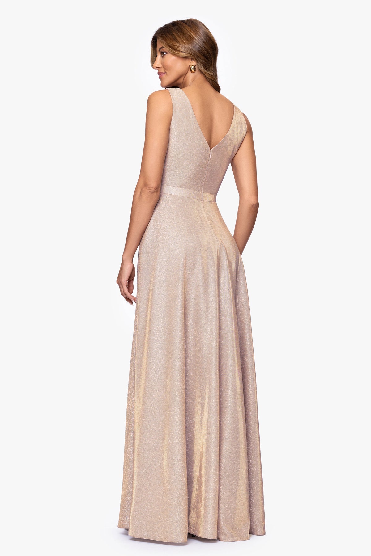 "Dawn" Galaxy Knit V-Neck Dress Blush/Silver