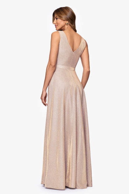 "Dawn" Galaxy Knit V-Neck Dress Blush/Silver