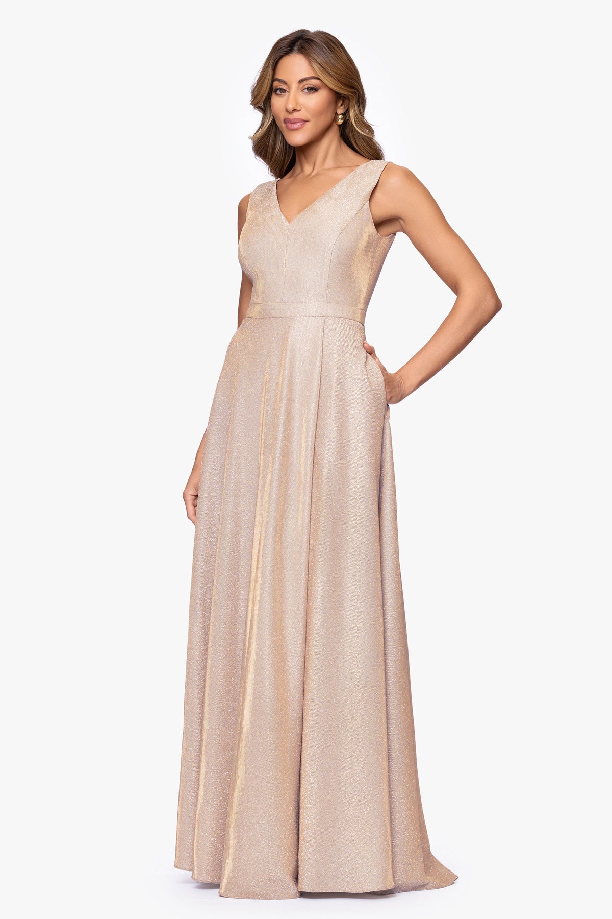 "Dawn" Galaxy Knit V-Neck Dress Blush/Silver