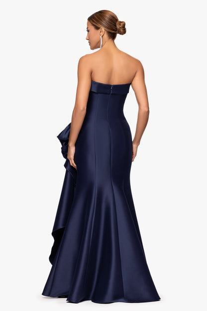 "Diana" Mikado Strapless Rouched Dress Navy