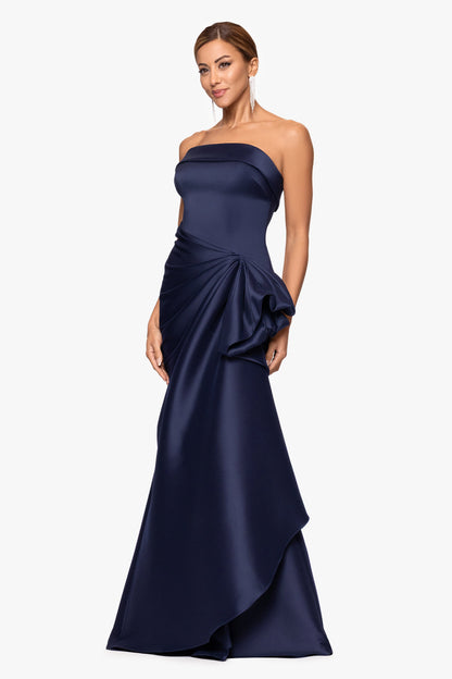 "Diana" Mikado Strapless Rouched Dress Navy