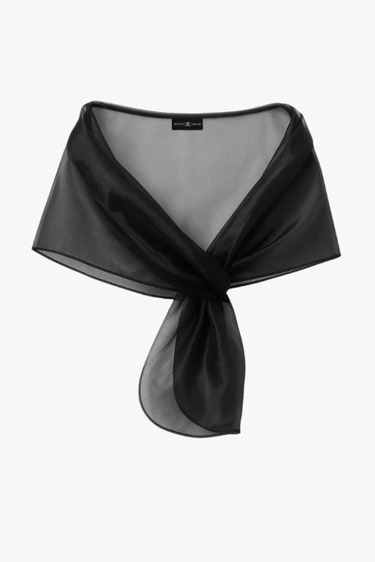 "Joan" Pull Through Organza Shawl Wrap Black