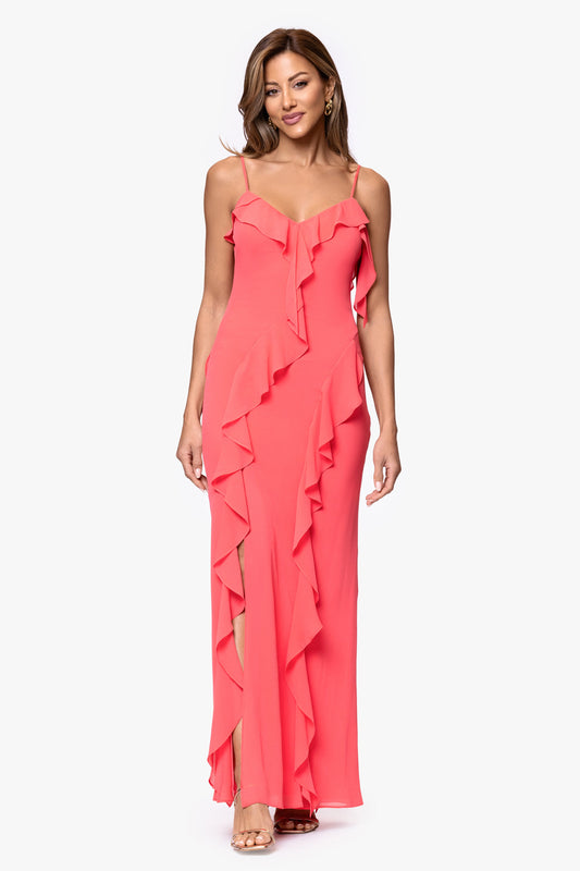 Petite "Summer" Chiffon Ruffle Dress Coral